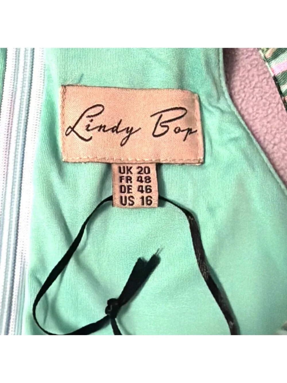 Retro Lindy Bop Teal Flamingo Halter Neck Dress Pink Rockabilly 50’s UK 20 US 16 - Picture 4 of 9